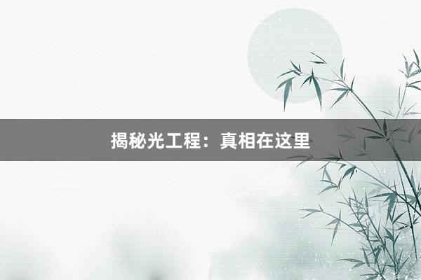揭秘光工程：真相在这里